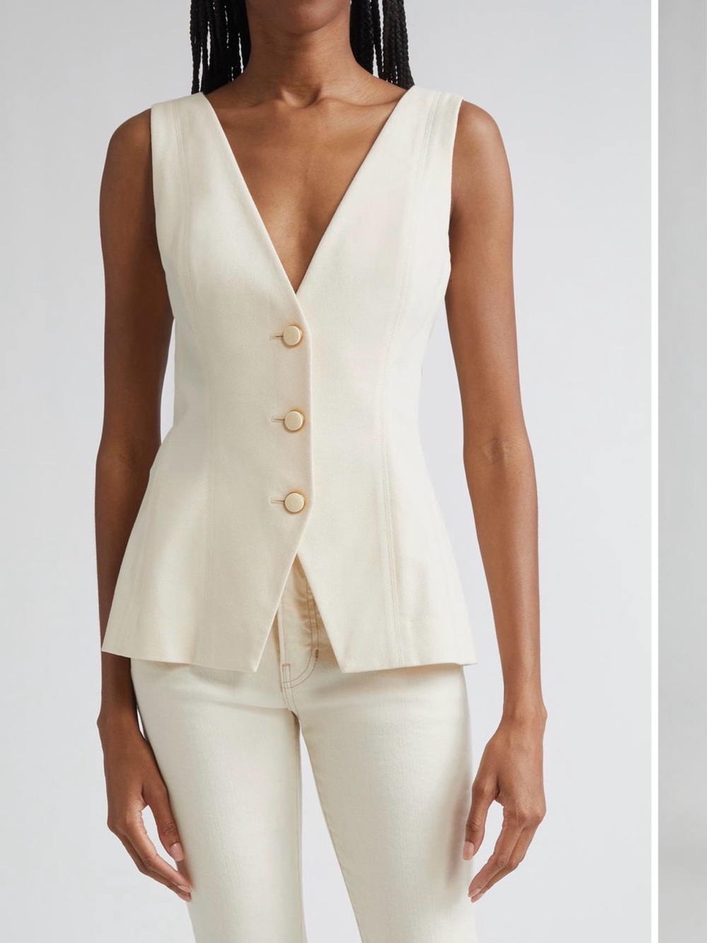 Veronica Beard Cream Sleeveless V-Neck Buttoned Waistcoat